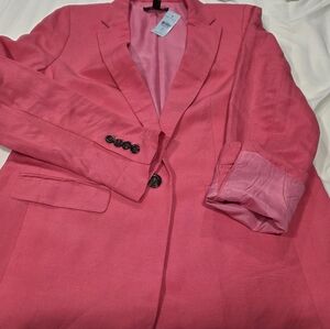 Women's Longline Pink Linen Blend Ann Taylor Blazer - NWT